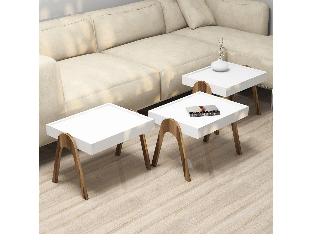 Set van 3 "Roma" houten salontafels - 53 x 40 x 64 cm - Wit