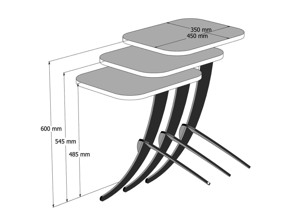 Set van 3 "Pion" houten salontafels - 45 x 35 x 60 cm - Bruin