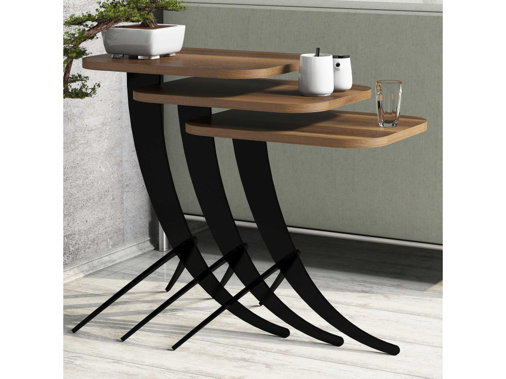 Set van 3 "Pion" houten salontafels - 45 x 35 x 60 cm - Bruin