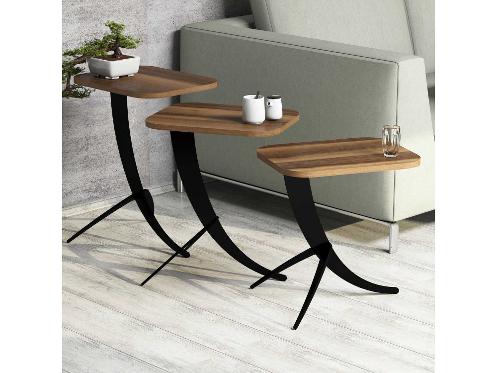 Set van 3 "Pion" houten salontafels - 45 x 35 x 60 cm - Bruin