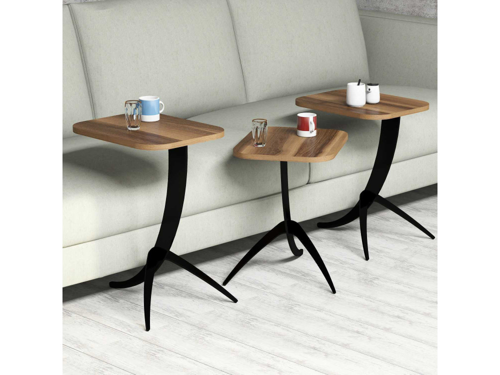 Set van 3 "Pion" houten salontafels - 45 x 35 x 60 cm - Bruin