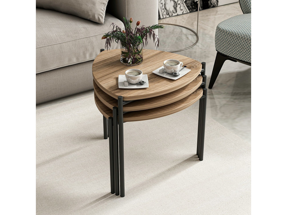 Set van 3 "Lenny" houten salontafels - 45 x 45 x 45 cm - Bruin