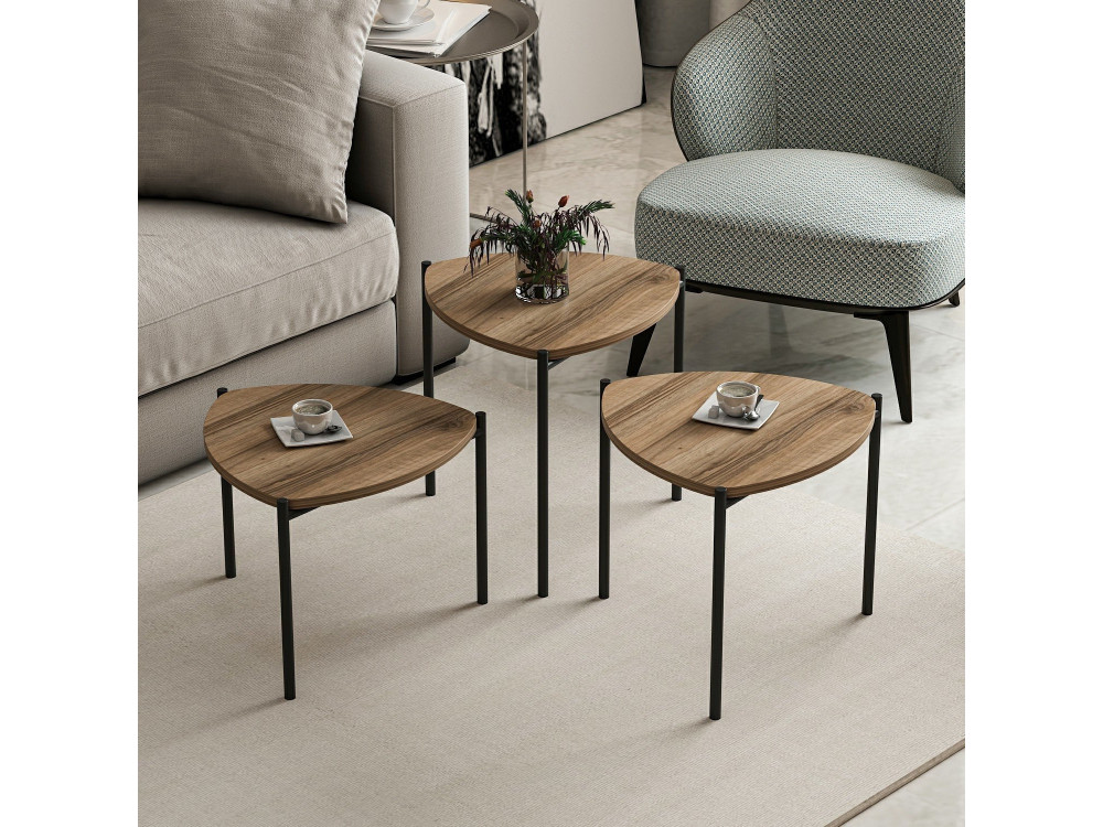 Set van 3 "Lenny" houten salontafels - 45 x 45 x 45 cm - Bruin