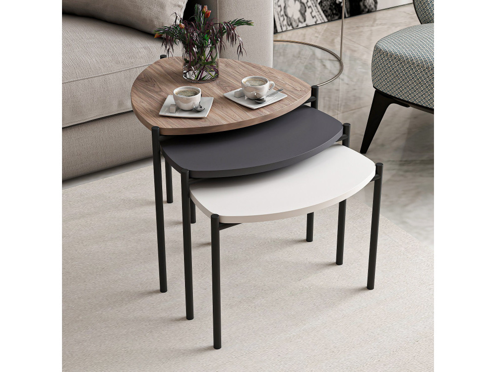 Set van 3 "Lenny" houten salontafels - 45 x 45 x 45 cm - Veelkleurig