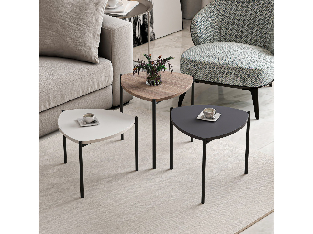 Set van 3 "Lenny" houten salontafels - 45 x 45 x 45 cm - Veelkleurig