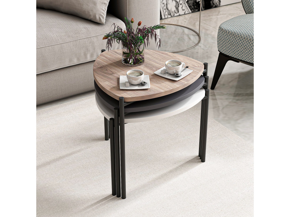 Set van 3 "Lenny" houten salontafels - 45 x 45 x 45 cm - Veelkleurig