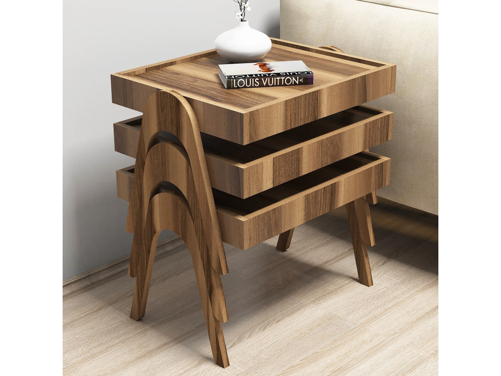 Set van 3 "Roma" houten nesttafels - 54 x 40 x 64 cm - Bruin