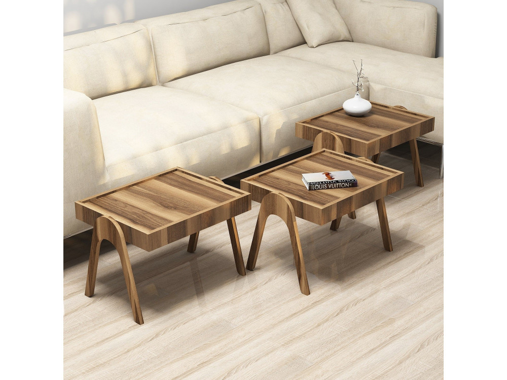 Set van 3 "Roma" houten nesttafels - 54 x 40 x 64 cm - Bruin
