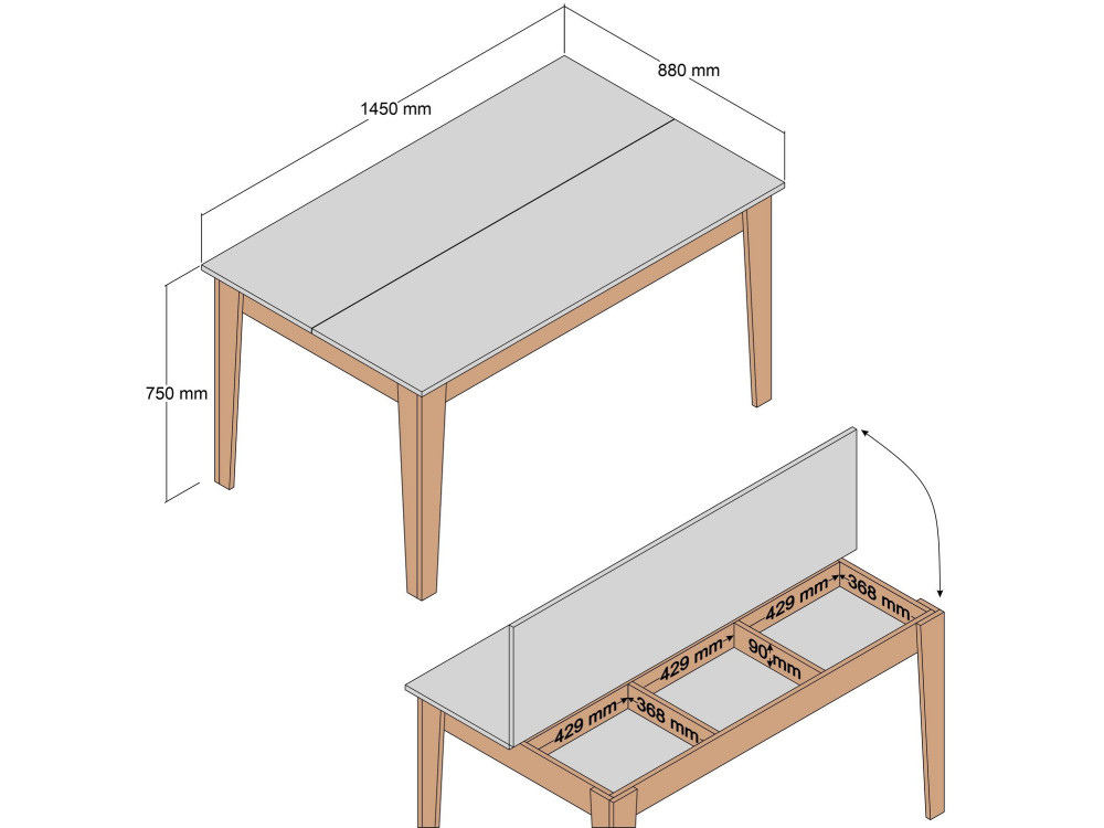 Houten eettafel "Milan500" - 145 x 88 x 75 cm - Zwart