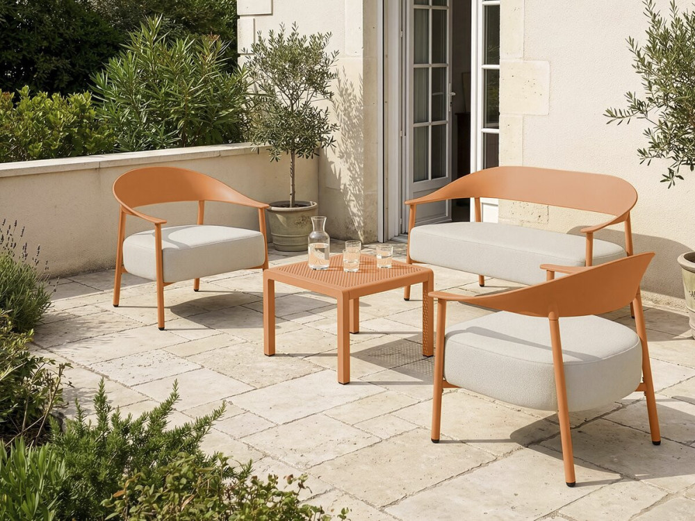 Céora" kunststof en metalen tuinbank - 2 zits - Oranje