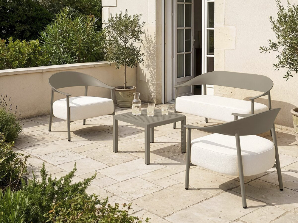 Céora" kunststof en metalen tuinbank - 2 zits - Taupe