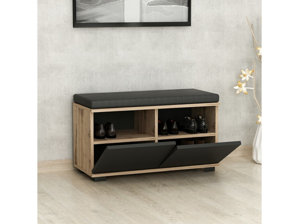 Drago" houten schoenenkast - 80 x 35 x 42 cm - Antraciet grijs