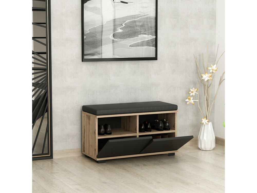 Drago" houten schoenenkast - 80 x 35 x 42 cm - Antraciet grijs