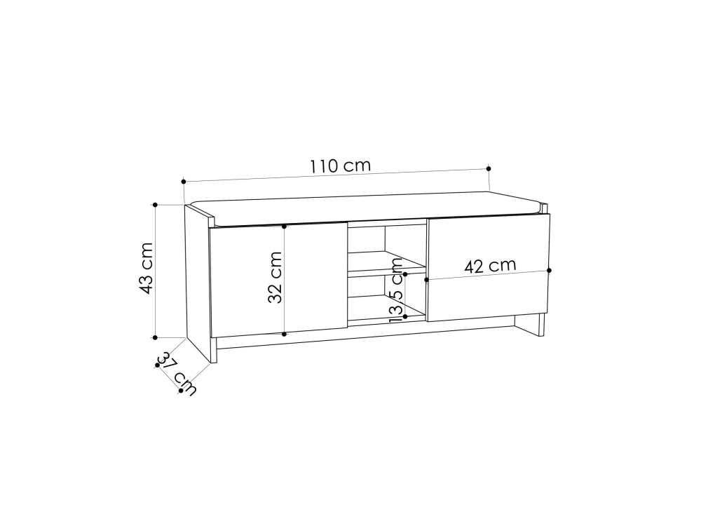 Zulla" houten schoenenkast - 110 x 37 x 43 cm - Wit