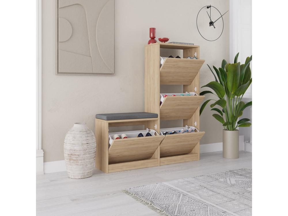 Houten schoenenkast "Dude" - 105 x 26 x 118 cm - Bruin