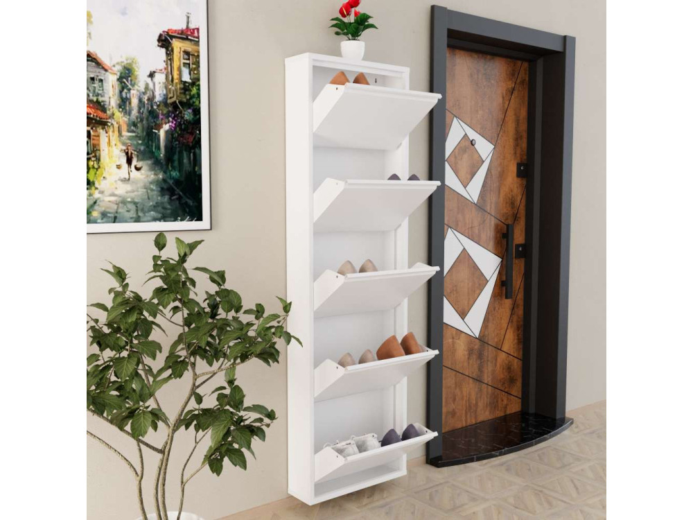 Metalen schoenenkast "Ayse" - 50 x 15 x 169 cm - Wit