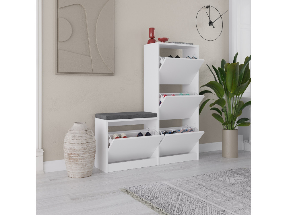 Houten schoenenkast "Dude" - 105 x 26 x 118 cm - Wit