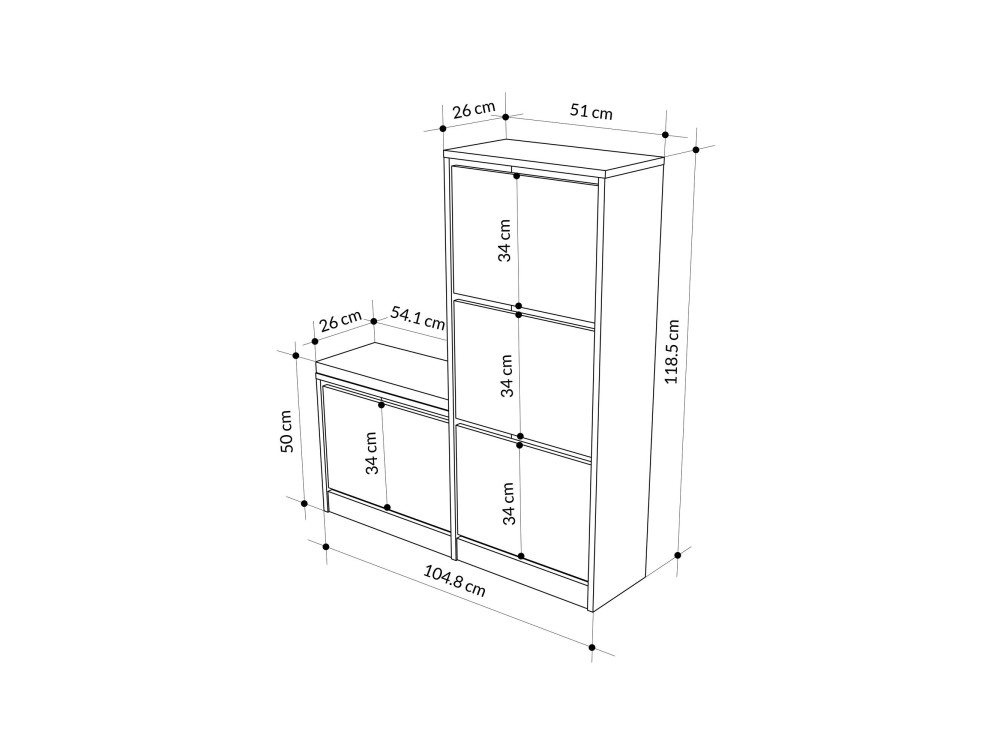 Houten schoenenkast "Dude" - 105 x 26 x 118 cm - Wit