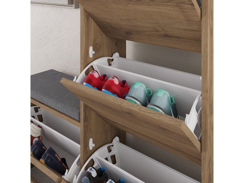 Schoenenkast "Dude" met houten zitting - 105 x 26 x 118 cm - Bruin