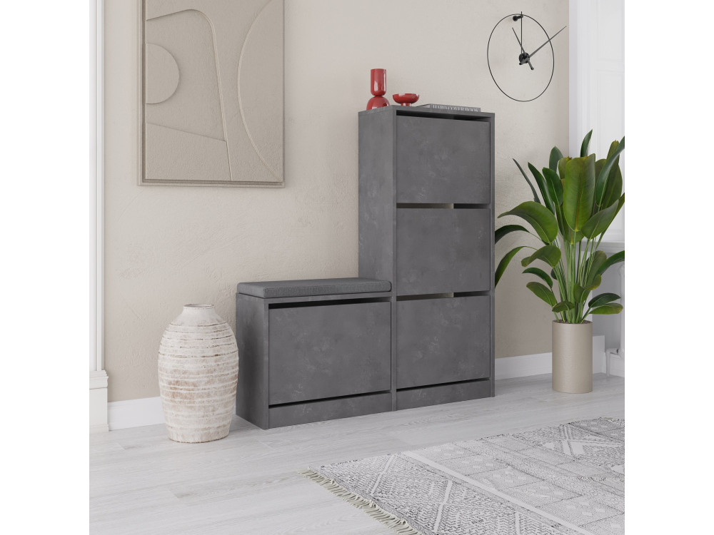 Houten schoenenkast "Dude" - 105 x 26 x 118 cm - Grijs