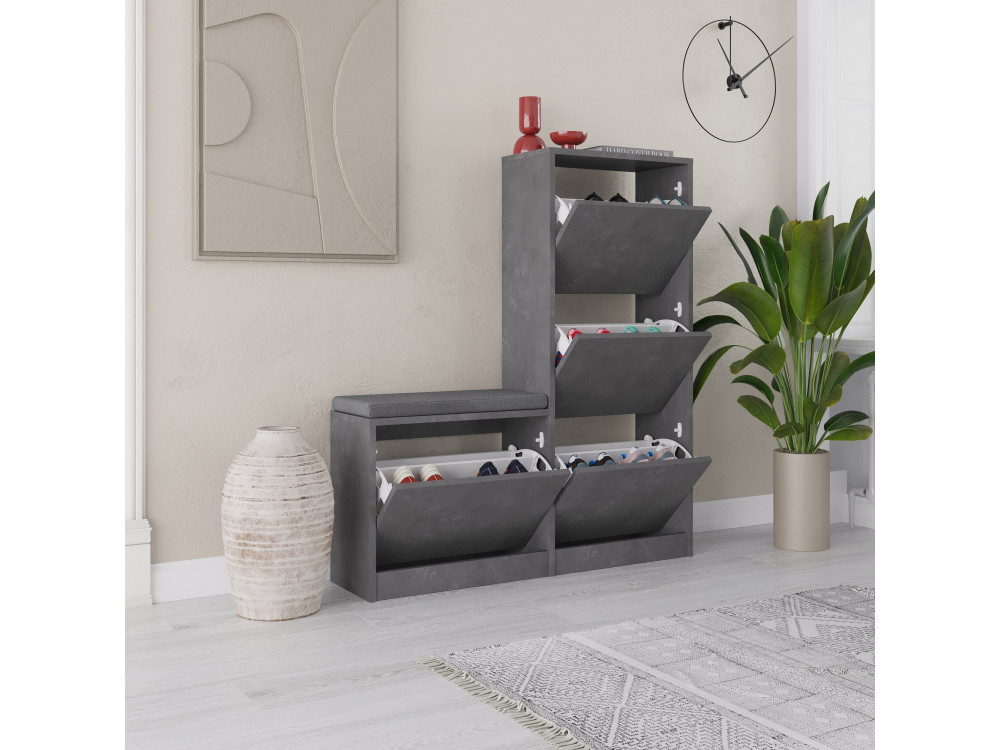 Houten schoenenkast "Dude" - 105 x 26 x 118 cm - Grijs