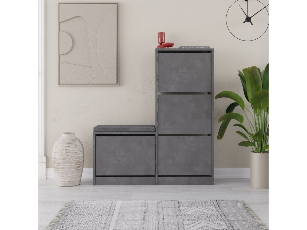Houten schoenenkast "Dude" - 105 x 26 x 118 cm - Grijs