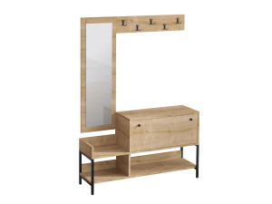 Houten schoenenkast "Nonso" met spiegel - 120 x 35 x 70 cm - Beige