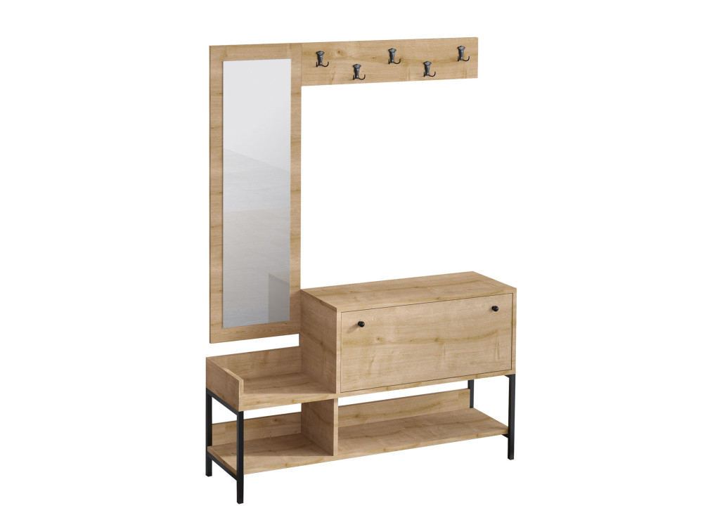 Houten schoenenkast "Nonso" met spiegel - 120 x 35 x 70 cm - Beige
