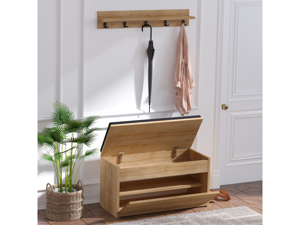 Boby" houten schoenenkast met bankje - 80 x 35 x 42 cm - Beige