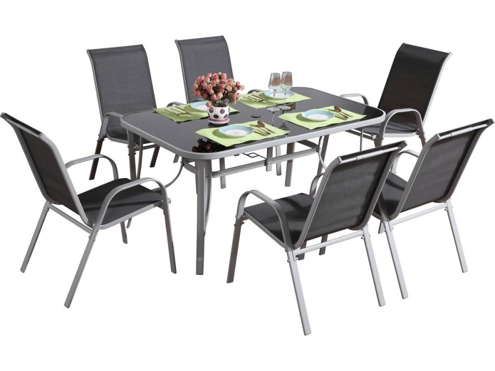 Tuinset textileen "Cordoba" - Phoenix - 6 zits - Grijs Donkergrijs
