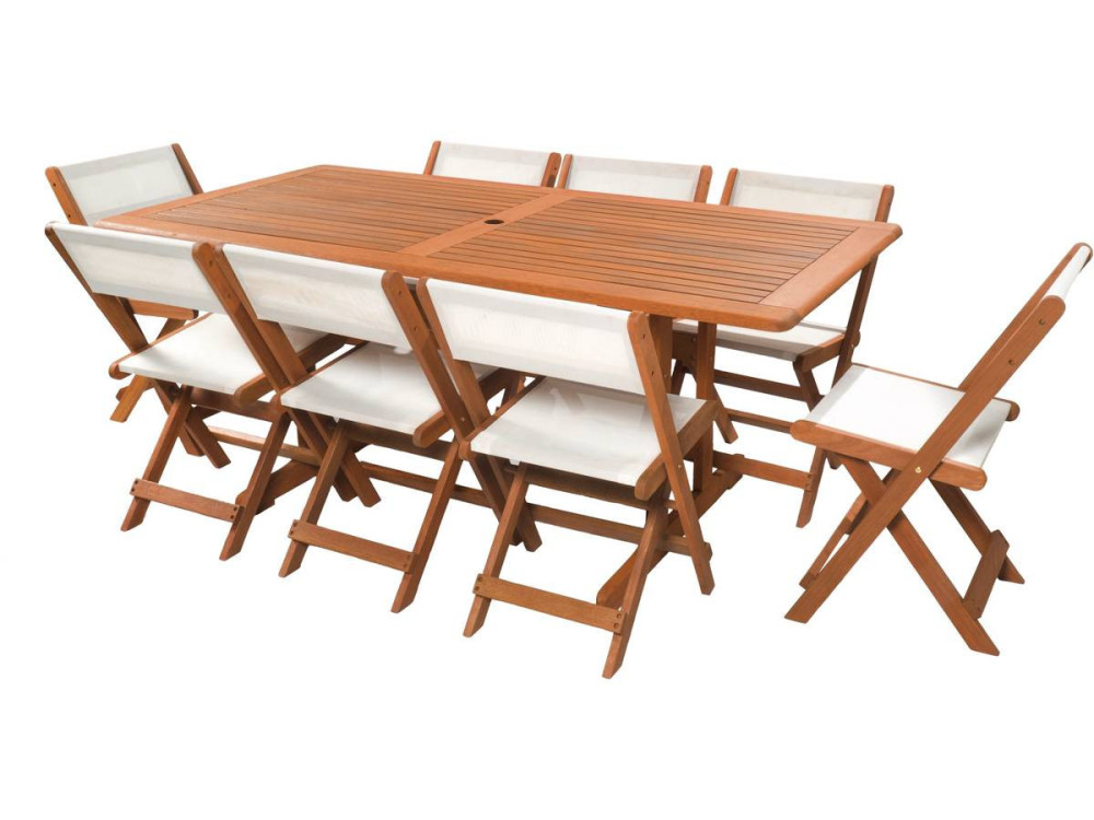Tuinset eettafel outdoor "Séoul" - 1 tuintafel + 8 tuinstoelen - Maple - Beige - lichtbruin