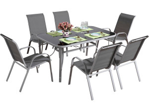 Tuinset 6 personen tuinmeubelen textileen "Cordoba + Porto" lichtgrijs