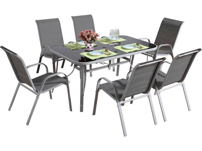 Tuinset 6 personen tuinmeubelen textileen "Cordoba + Porto" lichtgrijs