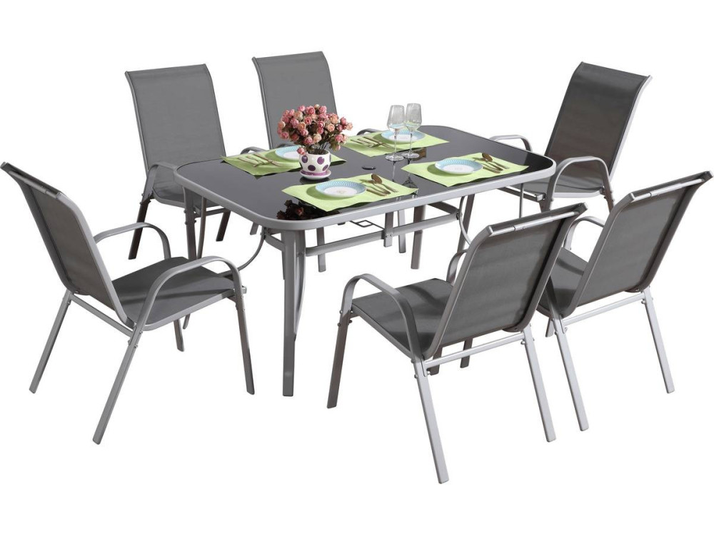 Tuinset 6 personen tuinmeubelen textileen "Cordoba + Porto" lichtgrijs