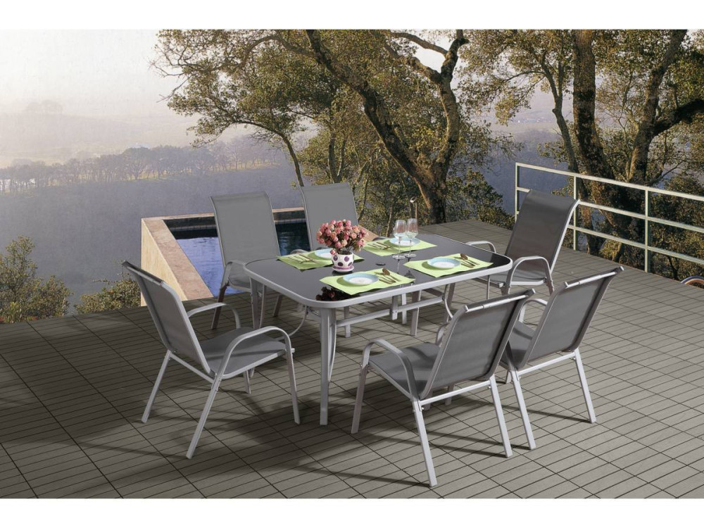 Tuinset 6 personen tuinmeubelen textileen "Cordoba + Porto" lichtgrijs