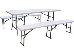 Opvouwbare tuintafel + 2 banken set "Foldy" - Wit