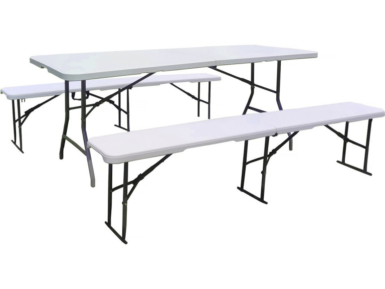 Opvouwbare tuintafel + 2 banken set "Foldy" - Wit