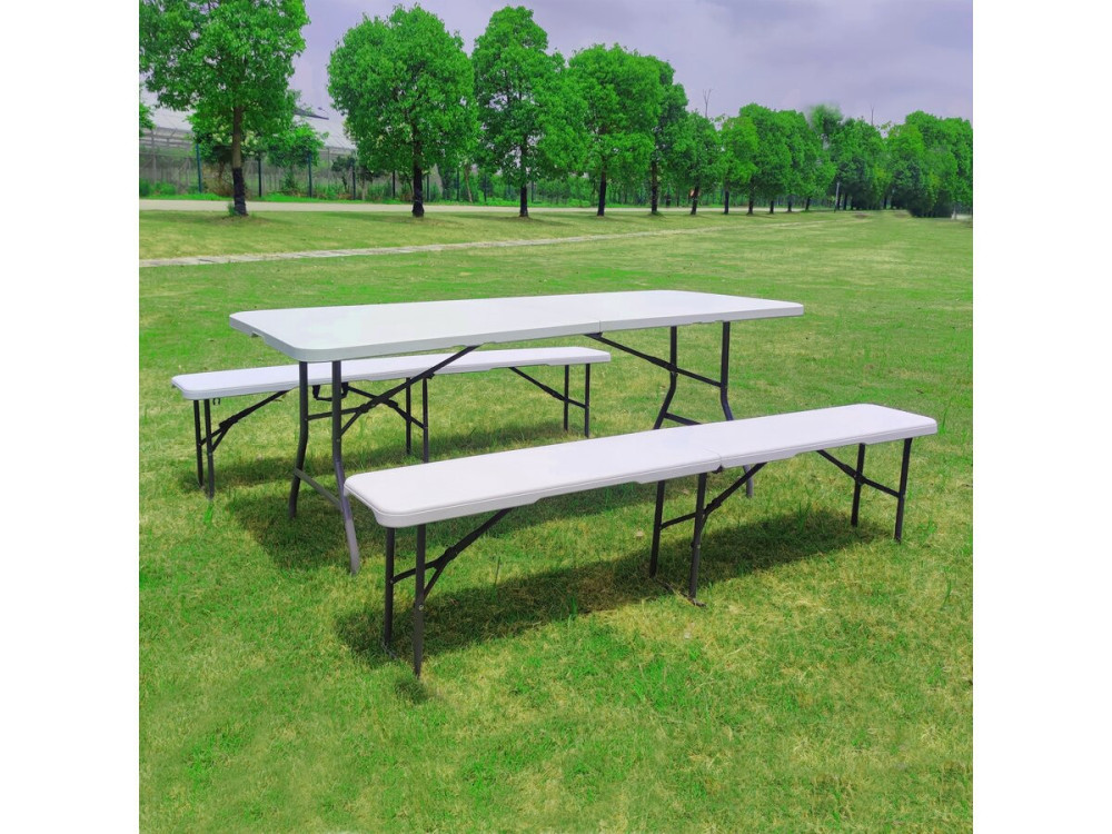 Opvouwbare tuintafel + 2 banken set "Foldy" - Wit