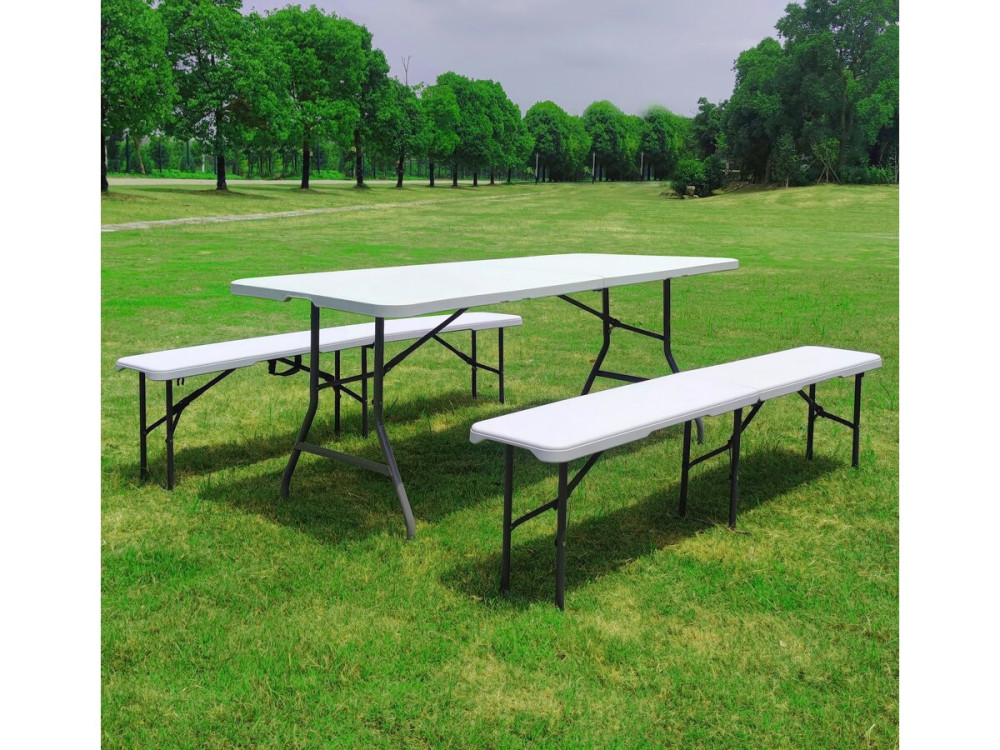 Opvouwbare tuintafel + 2 banken set "Foldy" - Wit