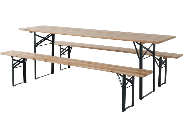 Tuintafel met 2 banken brasserie inklapbare tafel outdoor "Lisbonne" - 218 x 59,5 x 75 cm -  Bruin - kastanjebruin