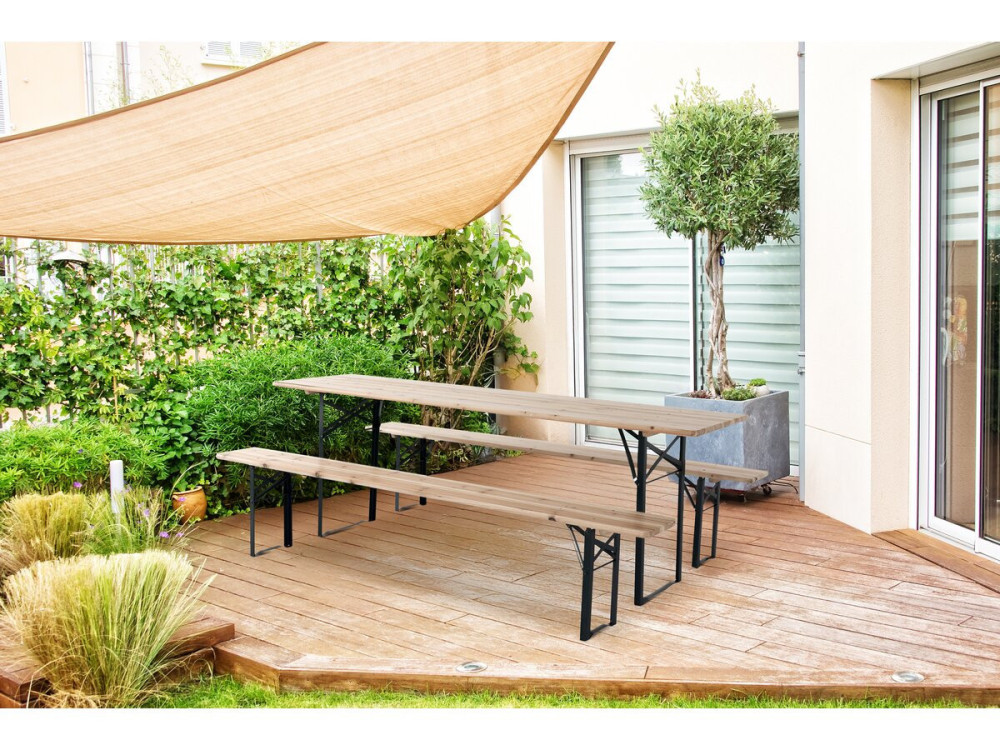 Tuintafel met 2 banken brasserie inklapbare tafel outdoor "Lisbonne" - 218 x 59,5 x 75 cm -  Bruin - kastanjebruin