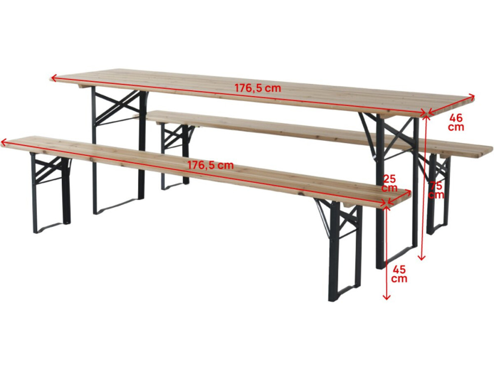 Tuintafel met 2 banken brasserie inklapbare tafel outdoor "Lisbonne" - 176 x 46 x 75 cm -  Bruin - kastanjebruin