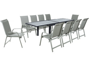 Tuinset tuintafel uitschuifbaar tafel outdoor aluminium "Lagos" - 140/280 x 90 x 76 cm - 10 zits - Grijs lichtgrijs