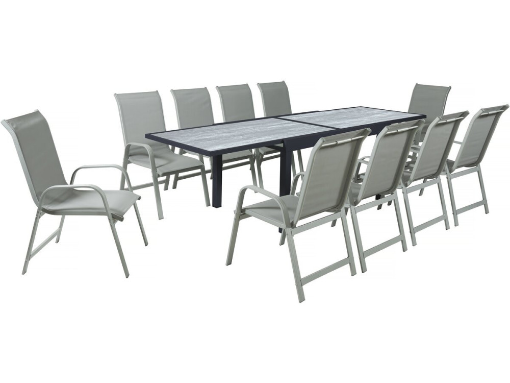 Tuinset tuintafel uitschuifbaar tafel outdoor aluminium "Lagos" - 140/280 x 90 x 76 cm - 10 zits - Grijs lichtgrijs