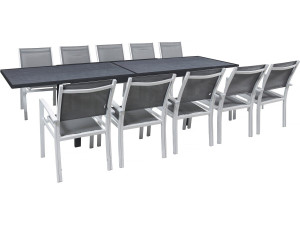 Tuinset tuintafel uitschuifbaar tafel outdoor aluminium "Lagos" - 200/320 x 105 x 76 cm - 10 tuinstoelen - Grijs Donkergrijs