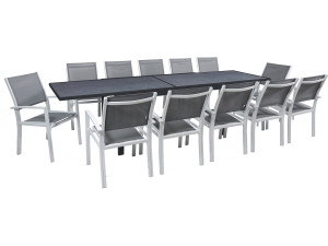 Tuinset tuintafel uitschuifbaar tafel outdoor aluminium "Lagos" - 200/320 x 105 x 76 cm - 12 zits - Grijs Donkergrijs