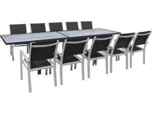 Tuinset tuintafel uitschuifbaar tafel outdoor aluminium "Lagos" - Tuintafel uitschuifbaar 200/320 x 105 x 76 cm - 10 tuinstoelen