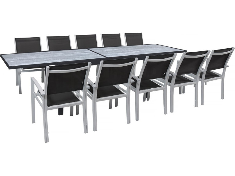 Tuinset tuintafel uitschuifbaar tafel outdoor aluminium "Lagos" - Tuintafel uitschuifbaar 200/320 x 105 x 76 cm - 10 tuinstoelen - Zwart