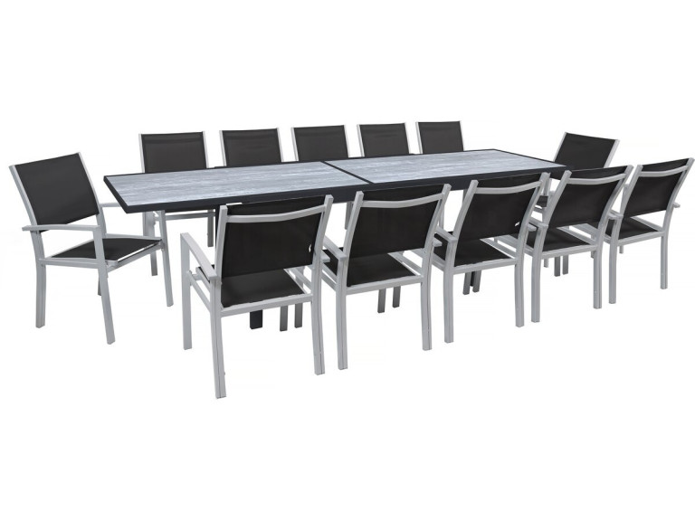 Tuinset tuintafel uitschuifbaar tafel outdoor aluminium "Lagos" - Tuintafel uitschuifbaar 200/320 x 105 x 76 cm - 12 tuinstoelen - Zwart