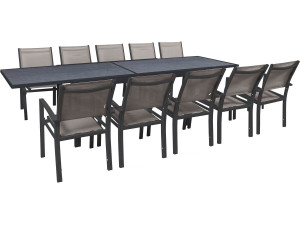 Lagos" uitschuifbare dining tuinset - 200/320 x 105 x 76 cm - 10 stoelen - Taupe